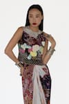 Amka_Rose Gold Silk Beads, Sequins Round Neck Designer Pink Top And Skirt Set _at_Aza_Fashions