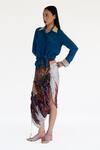 Amka_Blue Silk Embroidery Collared Sea Shirt And Rose Pink Skirt Set _Online_at_Aza_Fashions