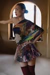 Amka_Multi Color Silk Asymmetric Mosaic Natural Top And Skirt Set _Online_at_Aza_Fashions