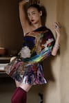 Buy_Amka_Multi Color Silk Asymmetric Mosaic Natural Top And Skirt Set _Online_at_Aza_Fashions