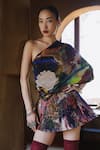 Shop_Amka_Multi Color Silk Asymmetric Mosaic Natural Top And Skirt Set _Online_at_Aza_Fashions