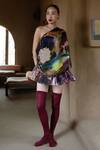 Buy_Amka_Multi Color Silk Asymmetric Mosaic Natural Top And Skirt Set _at_Aza_Fashions