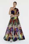 Buy_Amka_Multi Color Silk Embroidery One Shoulder Mosaic Natural Top And Skirt Set _at_Aza_Fashions