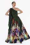 Buy_Amka_Green Silk Embroidery Asymmetric Mosaic Print Designer Top And Skirt Set _at_Aza_Fashions