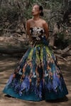 Shop_Amka_Blue Silk Bandeau Neck Designer Dokmai Top And Skirt Set _Online_at_Aza_Fashions
