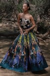 Buy_Amka_Blue Silk Bandeau Neck Designer Dokmai Top And Skirt Set _at_Aza_Fashions