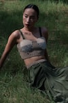 Buy_Amka_Emerald Green Silk Beads Designer Blouse _at_Aza_Fashions
