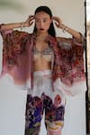 Shop_Amka_Pink Silk Plunge Neck Rose Designer Blouse _Online_at_Aza_Fashions