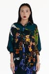 Buy_Amka_Blue Silk Collared Midnight Designer Shirt _at_Aza_Fashions