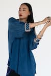 Shop_Amka_Blue Silk Collared Midnight Designer Shirt _Online_at_Aza_Fashions