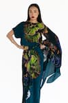Buy_Amka_Blue Silk Round Neck Floral Print Kaftan Top _at_Aza_Fashions