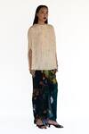 Amka_Ivory Silk Round Neck Pleated Designer Top _Online_at_Aza_Fashions