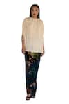 Buy_Amka_Ivory Silk Round Neck Pleated Designer Top _Online_at_Aza_Fashions