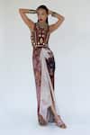 Shop_Amka_Pink Silk Beads, Mirrors Round Neck Rose Designer Blouse _Online_at_Aza_Fashions