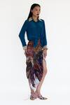 Shop_Amka_Blue Silk Collared Sea Designer Shirt _Online_at_Aza_Fashions