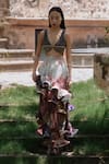 Buy_Amka_Pink Silk Artichoke Rose Skirt _at_Aza_Fashions