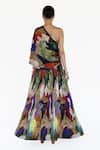 Shop_Amka_Multi Color Silk Asymmetric Mosaic Natural Blouse _at_Aza_Fashions