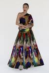 Buy_Amka_Multi Color Silk Asymmetric Mosaic Natural Blouse _Online_at_Aza_Fashions