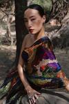 Shop_Amka_Multi Color Silk Asymmetric Mosaic Natural Blouse _Online_at_Aza_Fashions