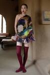 Buy_Amka_Multi Color Silk Asymmetric Mosaic Natural Blouse _at_Aza_Fashions