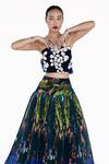Buy_Amka_Blue Silk Applique Open Neck Midnight Designer Blouse _at_Aza_Fashions