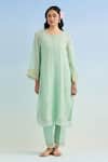 Buy_Anantaa By Roohi_Green Embroidery Round Neck Machine Kurta Pant Set _at_Aza_Fashions