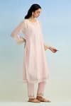 Anantaa By Roohi_Pink Chanderi Embroidery Round Neck Kurta Pant Set _Online_at_Aza_Fashions