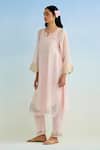 Shop_Anantaa By Roohi_Pink Chanderi Embroidery Round Neck Kurta Pant Set _Online_at_Aza_Fashions