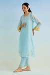 Buy_Anantaa By Roohi_Blue Chanderi, Cotton Embroidery Round Neck Machine Kurta Pant Set _Online_at_Aza_Fashions