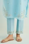 Shop_Anantaa By Roohi_Blue Chanderi, Cotton Embroidery Round Neck Machine Kurta Pant Set _Online_at_Aza_Fashions