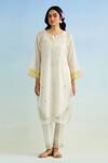 Buy_Anantaa By Roohi_Ivory Chanderi, Cotton Embroidery Round Neck Kurta Pant Set _at_Aza_Fashions