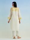 Shop_Anantaa By Roohi_Ivory Chanderi, Cotton Embroidery Round Neck Kurta Pant Set _at_Aza_Fashions