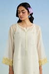 Anantaa By Roohi_Ivory Chanderi, Cotton Embroidery Round Neck Kurta Pant Set _at_Aza_Fashions