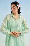 Anantaa By Roohi_Green Chanderi, Cotton Embroidery Collared Mul Kurta Pant Set _Online_at_Aza_Fashions