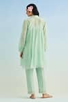 Shop_Anantaa By Roohi_Green Chanderi, Cotton Embroidery Collared Mul Kurta Pant Set _at_Aza_Fashions