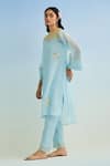Anantaa By Roohi_Blue Embroidery Round Neck Chanderi Kurta Set _Online_at_Aza_Fashions