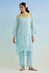 Buy_Anantaa By Roohi_Blue Embroidery Round Neck Chanderi Kurta Set _at_Aza_Fashions