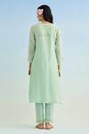 Shop_Anantaa By Roohi_Green Chanderi Embroidery Round Neck Kurta Pant Set _at_Aza_Fashions
