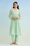 Buy_Anantaa By Roohi_Green Chanderi Embroidery Round Neck Kurta Pant Set _at_Aza_Fashions