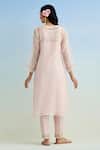 Shop_Anantaa By Roohi_Pink Chanderi, Cotton Embroidery Round Neck Kurta Pant Set _at_Aza_Fashions