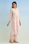 Shop_Anantaa By Roohi_Pink Chanderi, Cotton Embroidery Round Neck Kurta Pant Set _Online_at_Aza_Fashions