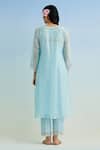 Shop_Anantaa By Roohi_Blue Chanderi, Cotton Embroidery Keyhole Neck Machine Kurta Set _at_Aza_Fashions