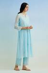 Anantaa By Roohi_Blue Chanderi, Cotton Embroidery Keyhole Neck Machine Kurta Set _Online_at_Aza_Fashions