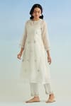 Buy_Anantaa By Roohi_Ivory Chanderi, Cotton Embroidery Split V-neck Kurta Pant Set _at_Aza_Fashions