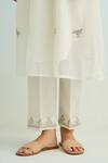 Anantaa By Roohi_Ivory Chanderi, Cotton Embroidery Split V-neck Kurta Pant Set _at_Aza_Fashions
