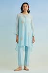Buy_Anantaa By Roohi_Blue Chanderi Embroidery Round Neck Kurta Pant Set _at_Aza_Fashions