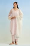 Buy_Anantaa By Roohi_Pink Chanderi Embroidery Round Neck Kurta Pant Set _at_Aza_Fashions