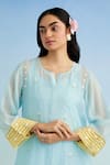 Buy_Anantaa By Roohi_Blue Chanderi Embroidery Round Neck Mul Kurta Set With Yellow Dupatta 