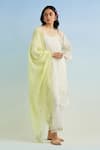 Buy_Anantaa By Roohi_Ivory Chanderi Embroidery Round Neck Kurta Set With Yellow Dupatta _at_Aza_Fashions