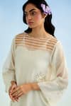 Shop_Anantaa By Roohi_Ivory Chanderi Embroidery Round Neck Kurta Set With Yellow Dupatta 